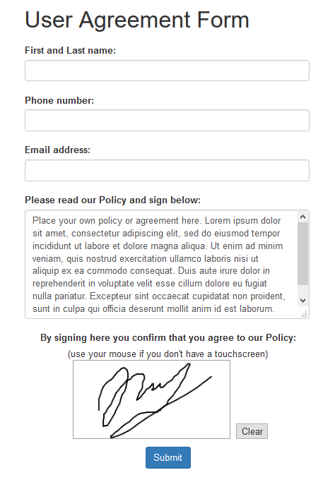 Web Form with Signature
