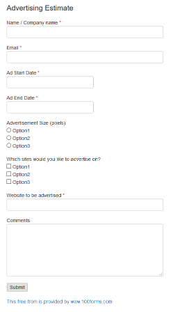 Advertising Estimate form example