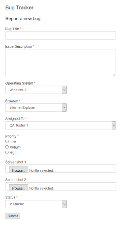 Bug Tracker form (Pro) example