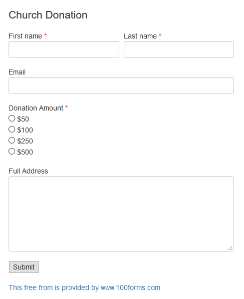 Church Donation form example