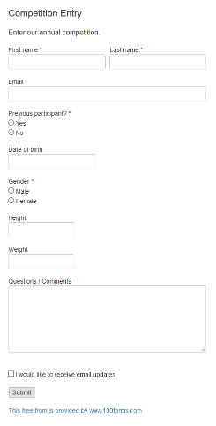 Competition Entry form example