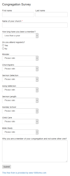 Congregation Survey form example