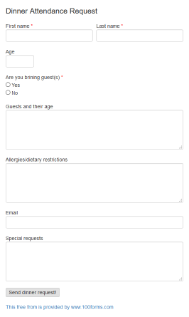 Dinner Attendance Request form example