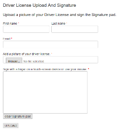 Driver License Upload And Signature form (Pro) example