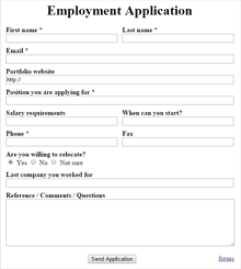 Html Code For Employment Application Form