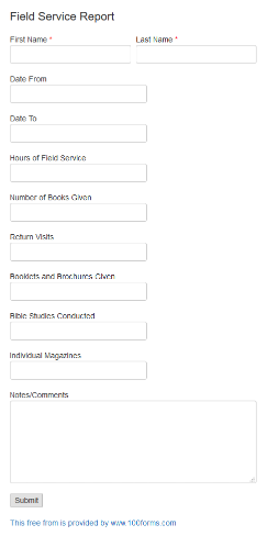 Field Service Report form example