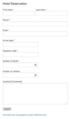 HTML code for Hotel Reservation form