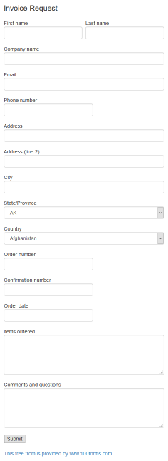 Invoice Request form example