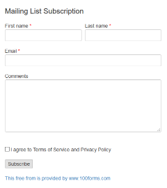 Mailing List Subscription form example