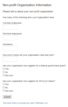 Non-profit Organization Information form example