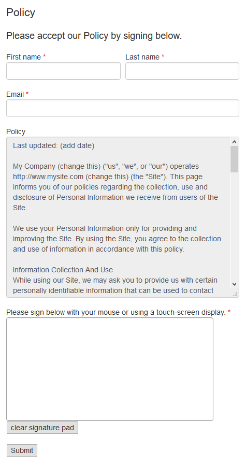 Policy With Signature form (Pro) example