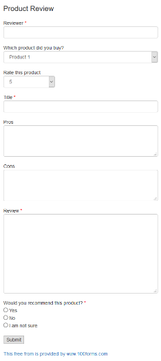 Product Review form example