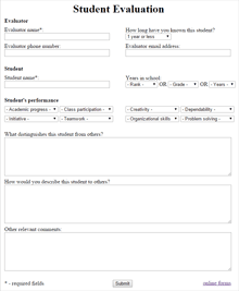 Student Evaluation form example