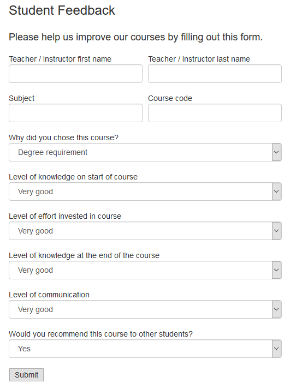 Student Feedback form example