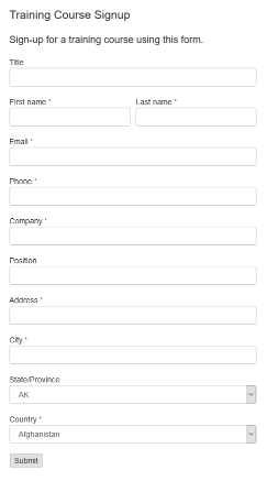 Training Course Signup form example