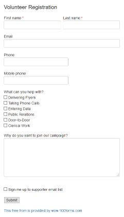 Volunteer Registration form example