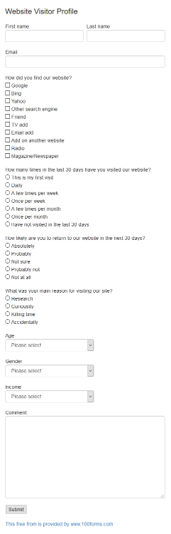 Website Visitor Profile form example